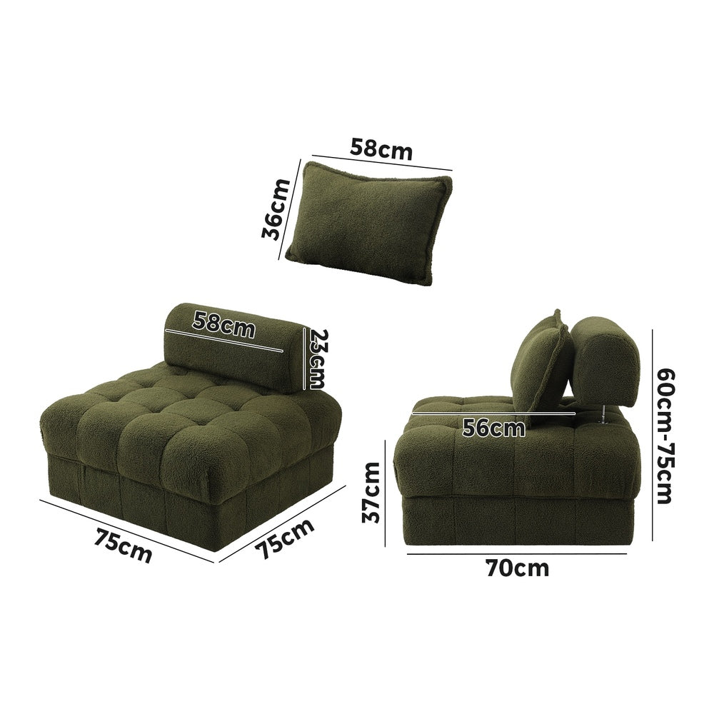 Oikiture 1 Seater Boucle Modular Sofa Armless TOFU Back Green-Sofa-PEROZ Accessories