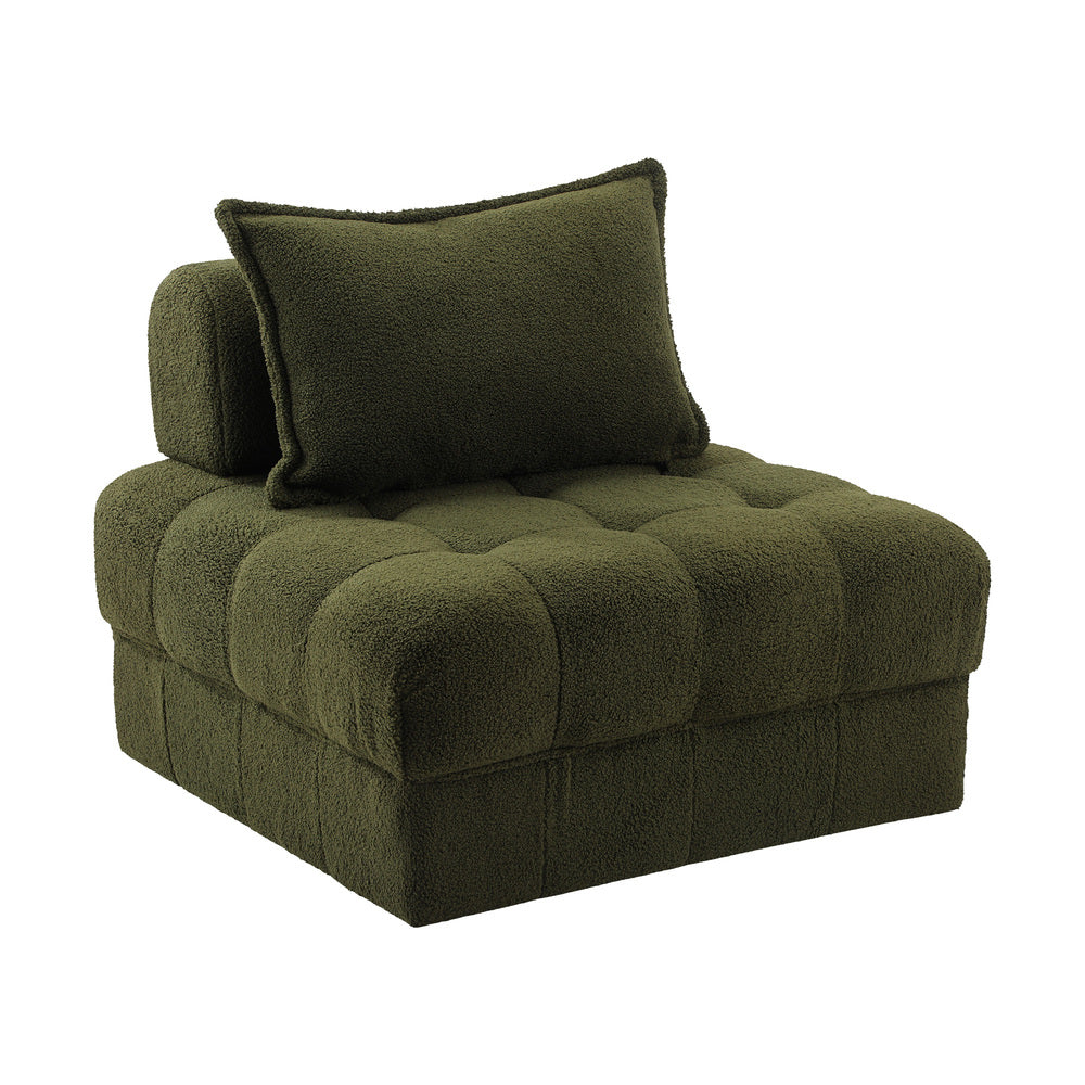 Oikiture 1 Seater Boucle Modular Sofa Armless TOFU Back Green-Sofa-PEROZ Accessories