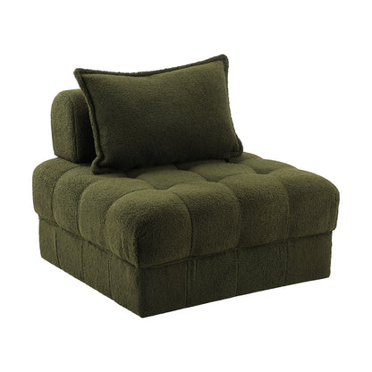 Oikiture 1 Seater Boucle Modular Sofa Armless TOFU Back Green-Sofa-PEROZ Accessories