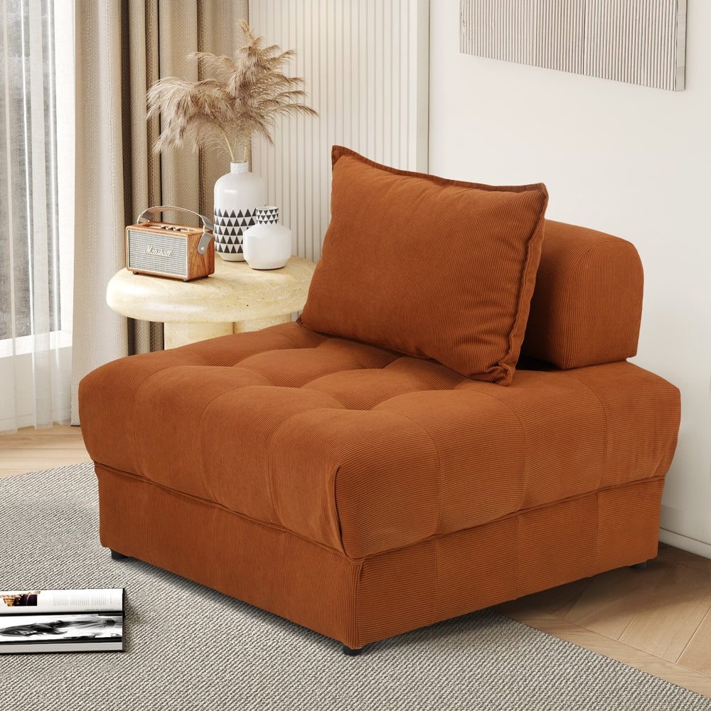 Oikiture 1 Seater Velvet Modular Sofa Lounge Chair with Backrest Brown-Armchair-PEROZ Accessories