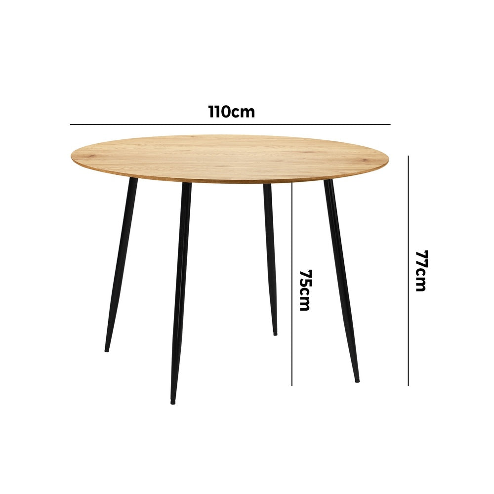 Oikiture 110cm Round Dining Table With Metal Legs Wooden Black-Dining Table-PEROZ Accessories