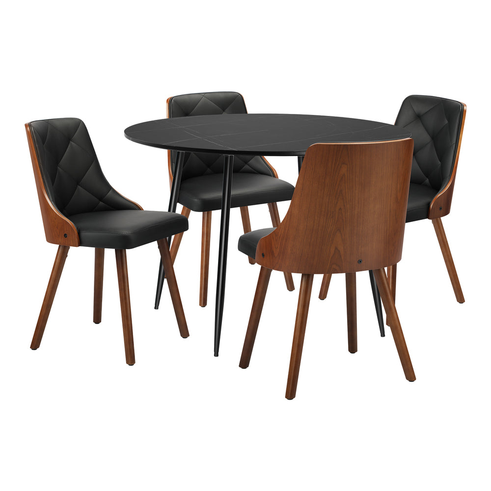 Oikiture 110cm Round Dining Table with 4 Chairs Faux Leather Black-Dining Set-PEROZ Accessories