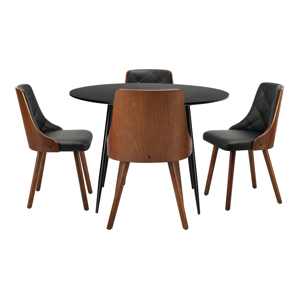 Oikiture 110cm Round Dining Table with 4 Chairs Faux Leather Black-Dining Set-PEROZ Accessories
