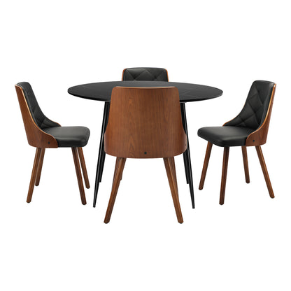 Oikiture 110cm Round Dining Table with 4 Chairs Faux Leather Black-Dining Set-PEROZ Accessories