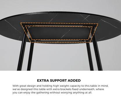 Oikiture 110cm Round Dining Table with 4 Chairs Faux Leather Black-Dining Set-PEROZ Accessories