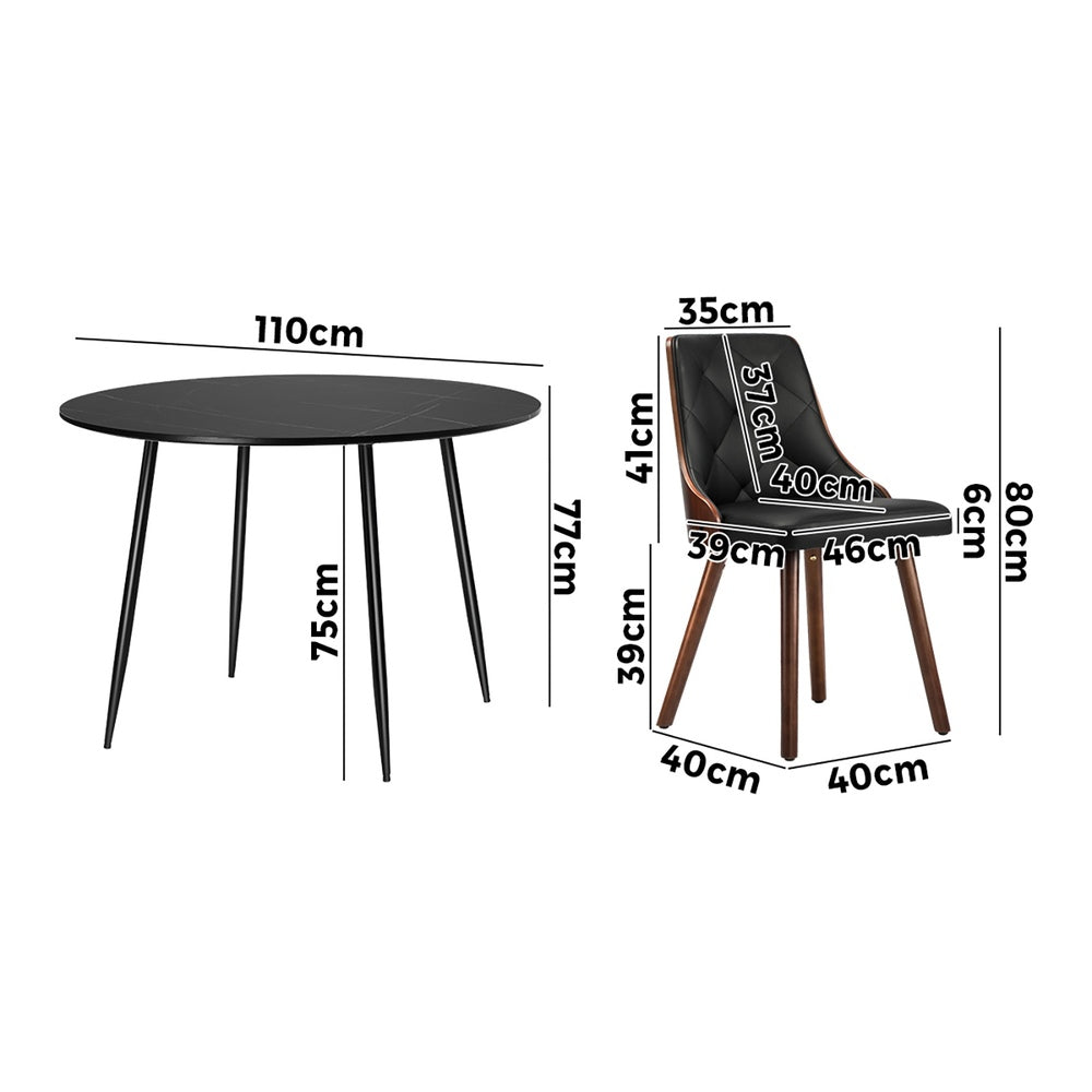 Oikiture 110cm Round Dining Table with 4 Chairs Faux Leather Black-Dining Set-PEROZ Accessories