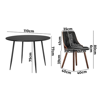Oikiture 110cm Round Dining Table with 4 Chairs Faux Leather Black-Dining Set-PEROZ Accessories