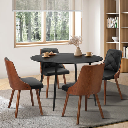 Oikiture 110cm Round Dining Table with 4 Chairs Faux Leather Black-Dining Set-PEROZ Accessories