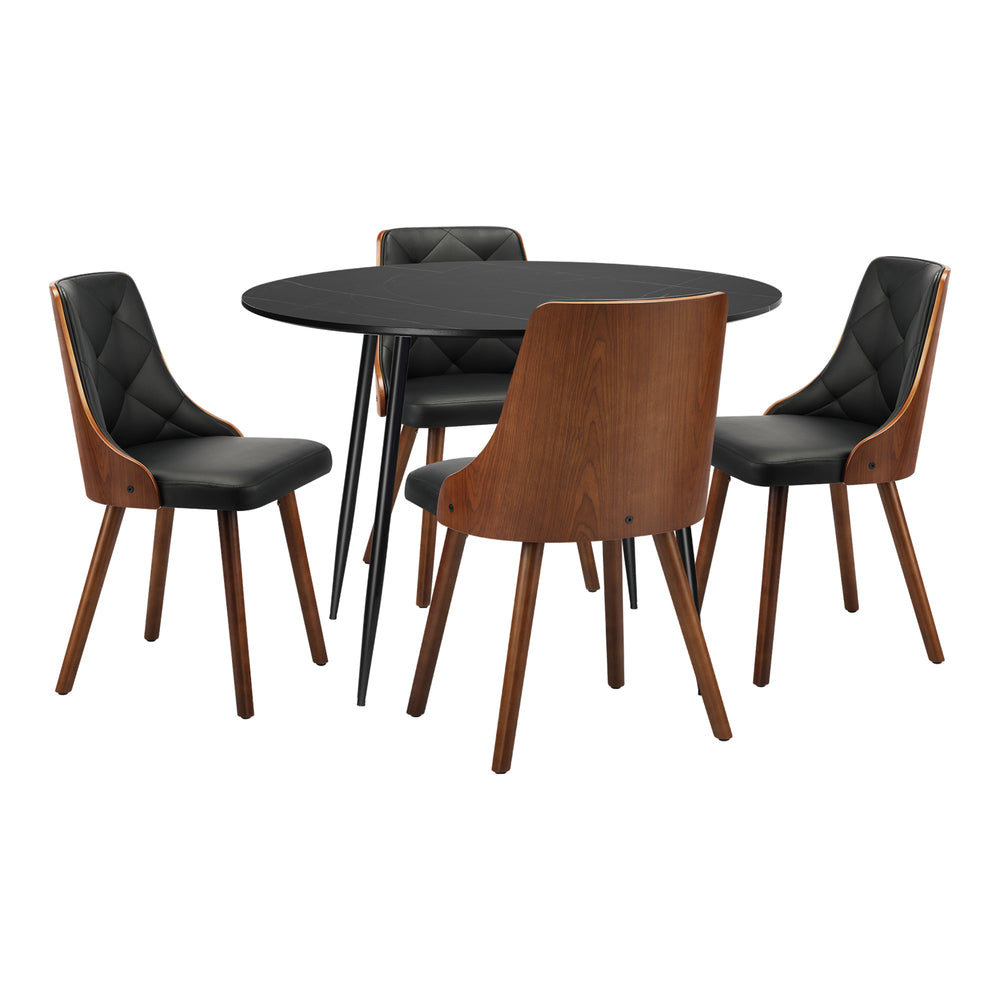Oikiture 110cm Round Dining Table with 4 Chairs Faux Leather Black-Dining Set-PEROZ Accessories