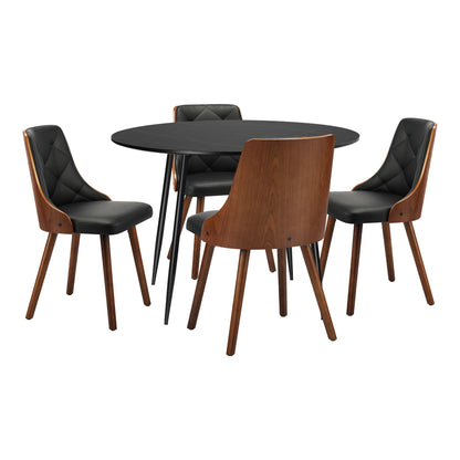 Oikiture 110cm Round Dining Table with 4 Chairs Faux Leather Black-Dining Set-PEROZ Accessories