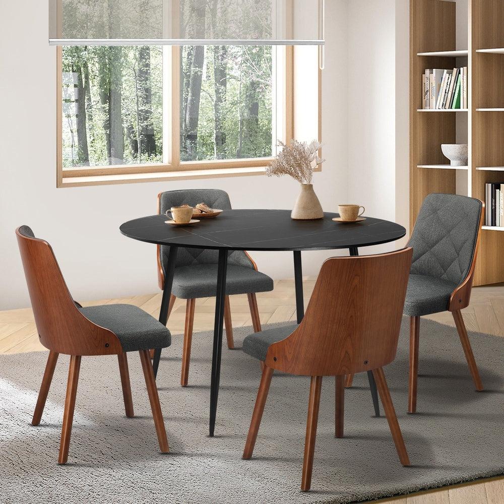 Oikiture 110cm Round Dining Table with 4PCS Chairs Faux Linen Grey-Dining Set-PEROZ Accessories