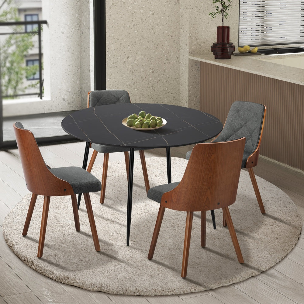 Oikiture 110cm Round Dining Table with 4PCS Chairs Faux Linen Grey-Dining Set-PEROZ Accessories