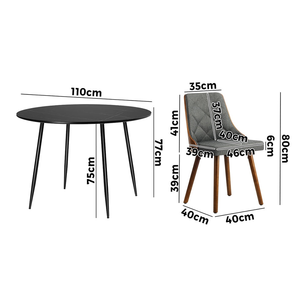Oikiture 110cm Round Dining Table with 4PCS Chairs Faux Linen Grey-Dining Set-PEROZ Accessories