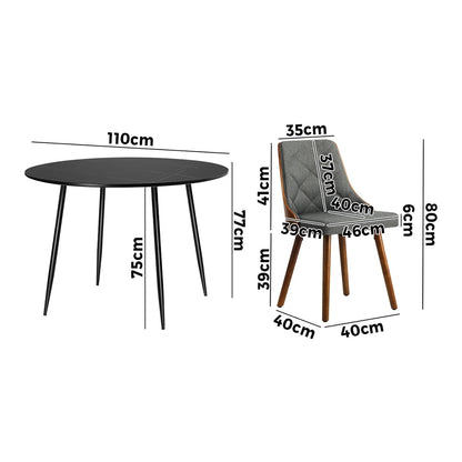 Oikiture 110cm Round Dining Table with 4PCS Chairs Faux Linen Grey-Dining Set-PEROZ Accessories