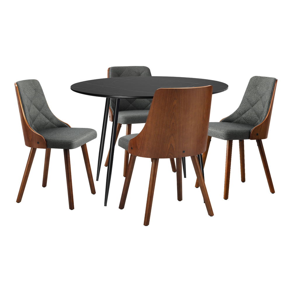 Oikiture 110cm Round Dining Table with 4PCS Chairs Faux Linen Grey-Dining Set-PEROZ Accessories