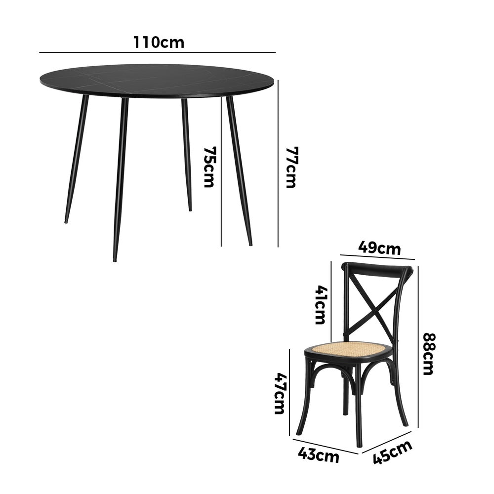 Oikiture 110cm Round Dining Table with 4PCS Dining Chairs Birch Timber Black-Dining Set-PEROZ Accessories