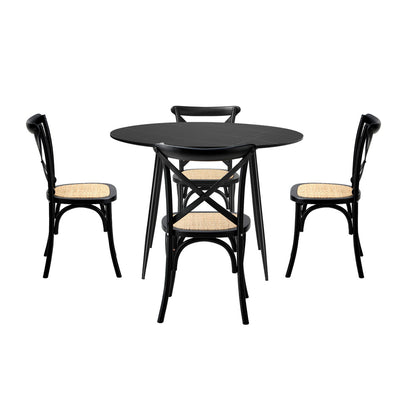 Oikiture 110cm Round Dining Table with 4PCS Dining Chairs Birch Timber Black-Dining Set-PEROZ Accessories