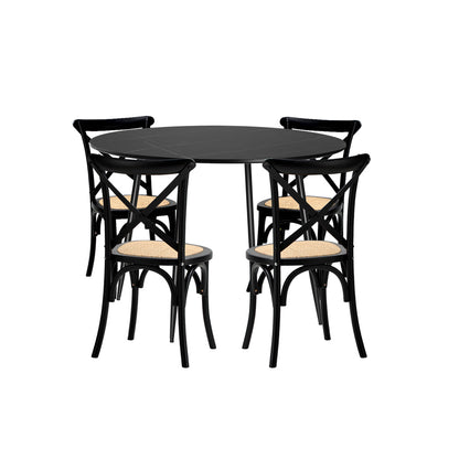Oikiture 110cm Round Dining Table with 4PCS Dining Chairs Birch Timber Black-Dining Set-PEROZ Accessories