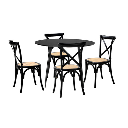 Oikiture 110cm Round Dining Table with 4PCS Dining Chairs Birch Timber Black-Dining Set-PEROZ Accessories