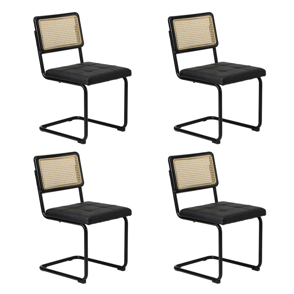 Oikiture 110cm Round Dining Table with 4PCS Dining Chairs Leather Black-Dining Set-PEROZ Accessories