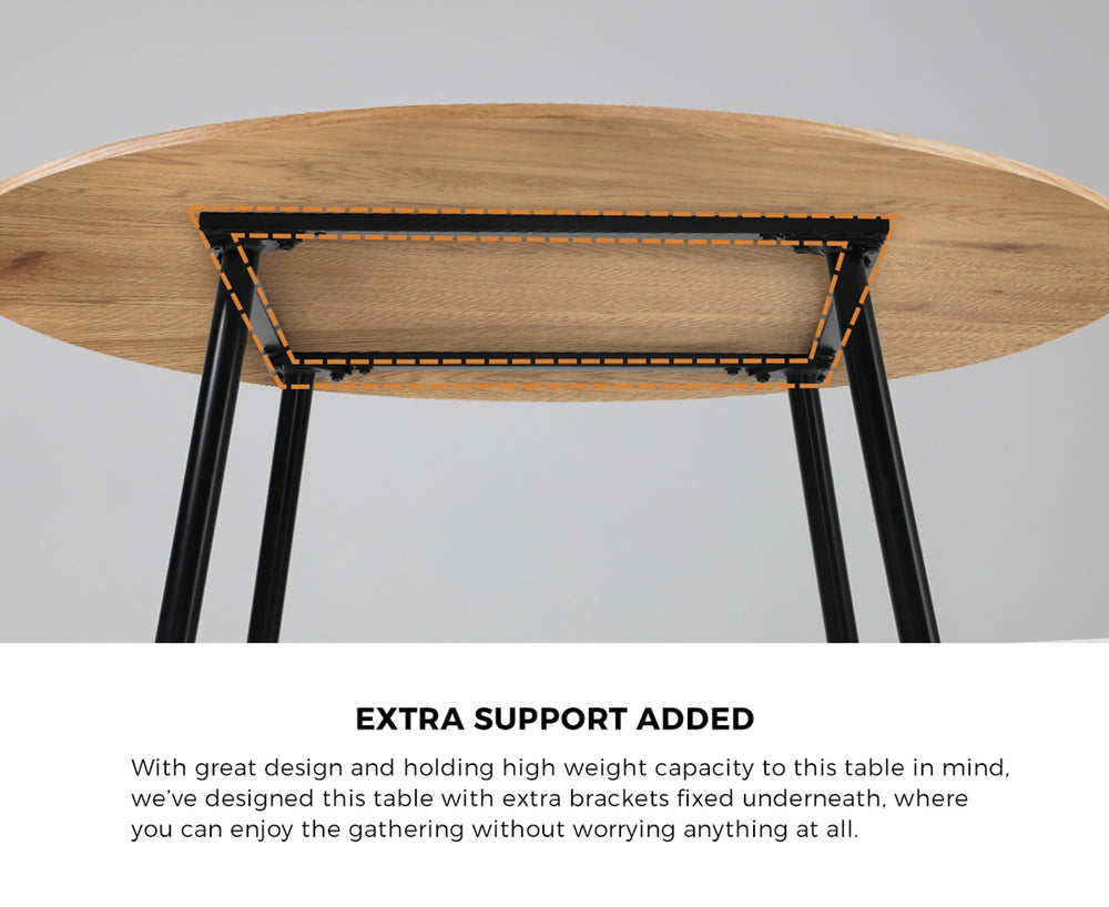 Oikiture 110cm Round Dining Table with 4PCS Dining Chairs Leather Black-Dining Set-PEROZ Accessories