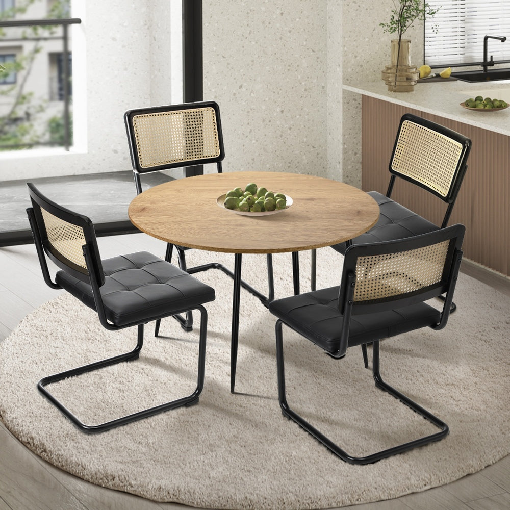 Oikiture 110cm Round Dining Table with 4PCS Dining Chairs Leather Black-Dining Set-PEROZ Accessories