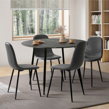 Oikiture 110cm Round Dining Table with 4PCS Dining Chairs PU Grey &amp; Black-Dining Set-PEROZ Accessories