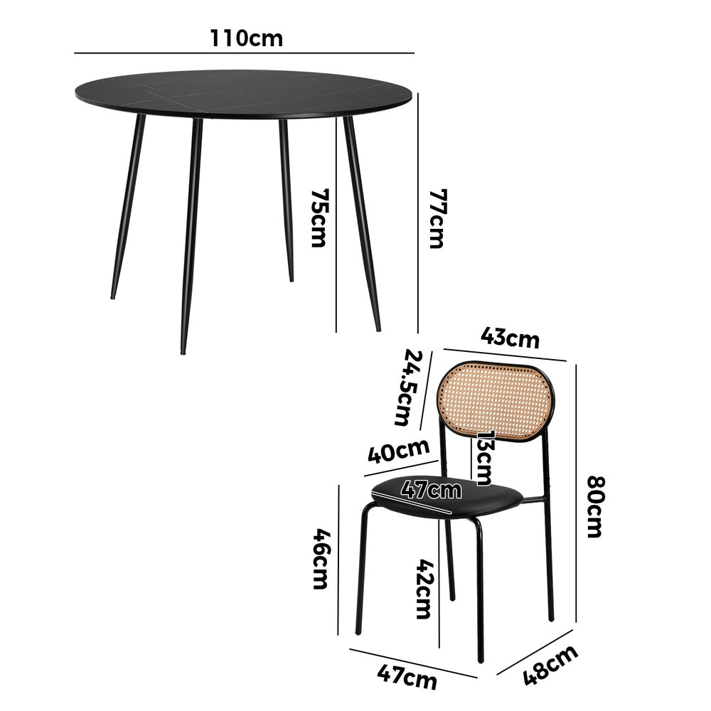 Oikiture 110cm Round Dining Table with 4PCS Dining Chairs PU Leather Black-Dining Set-PEROZ Accessories