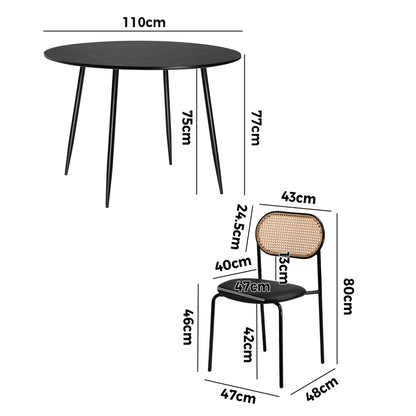 Oikiture 110cm Round Dining Table with 4PCS Dining Chairs PU Leather Black-Dining Set-PEROZ Accessories