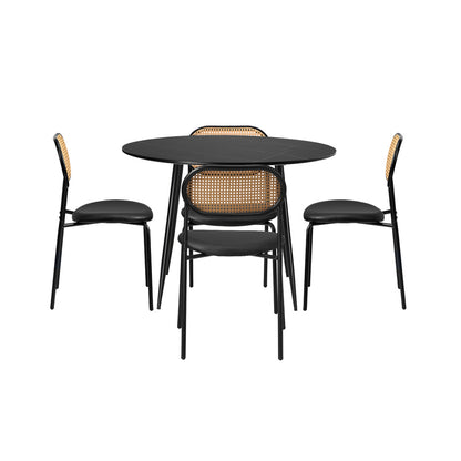 Oikiture 110cm Round Dining Table with 4PCS Dining Chairs PU Leather Black-Dining Set-PEROZ Accessories