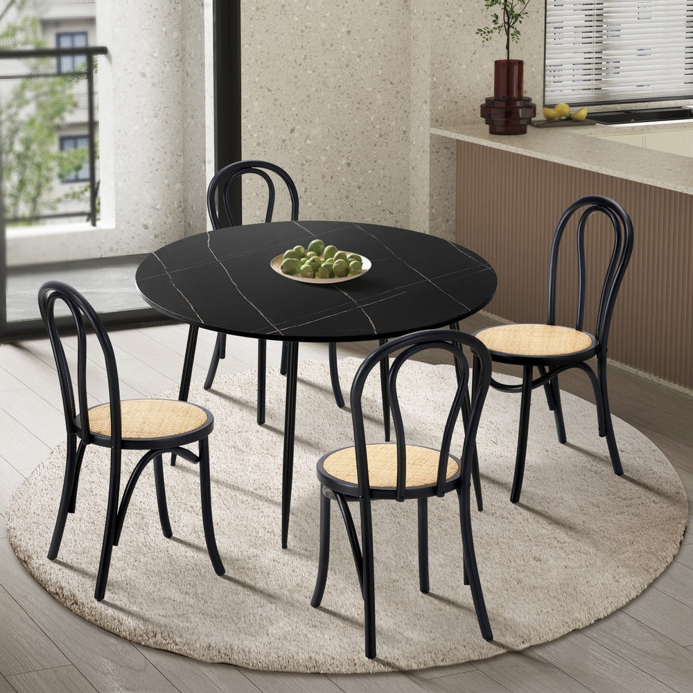 Oikiture 110cm Round Dining Table with 4PCS Dining Chairs Solid Wooden Black-Dining Set-PEROZ Accessories