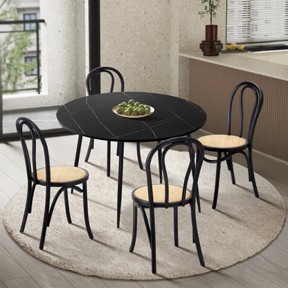 Oikiture 110cm Round Dining Table with 4PCS Dining Chairs Solid Wooden Black-Dining Set-PEROZ Accessories