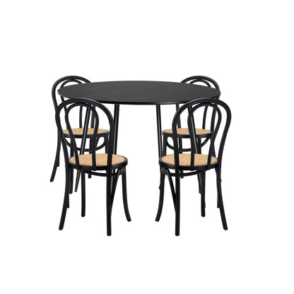Oikiture 110cm Round Dining Table with 4PCS Dining Chairs Solid Wooden Black-Dining Set-PEROZ Accessories