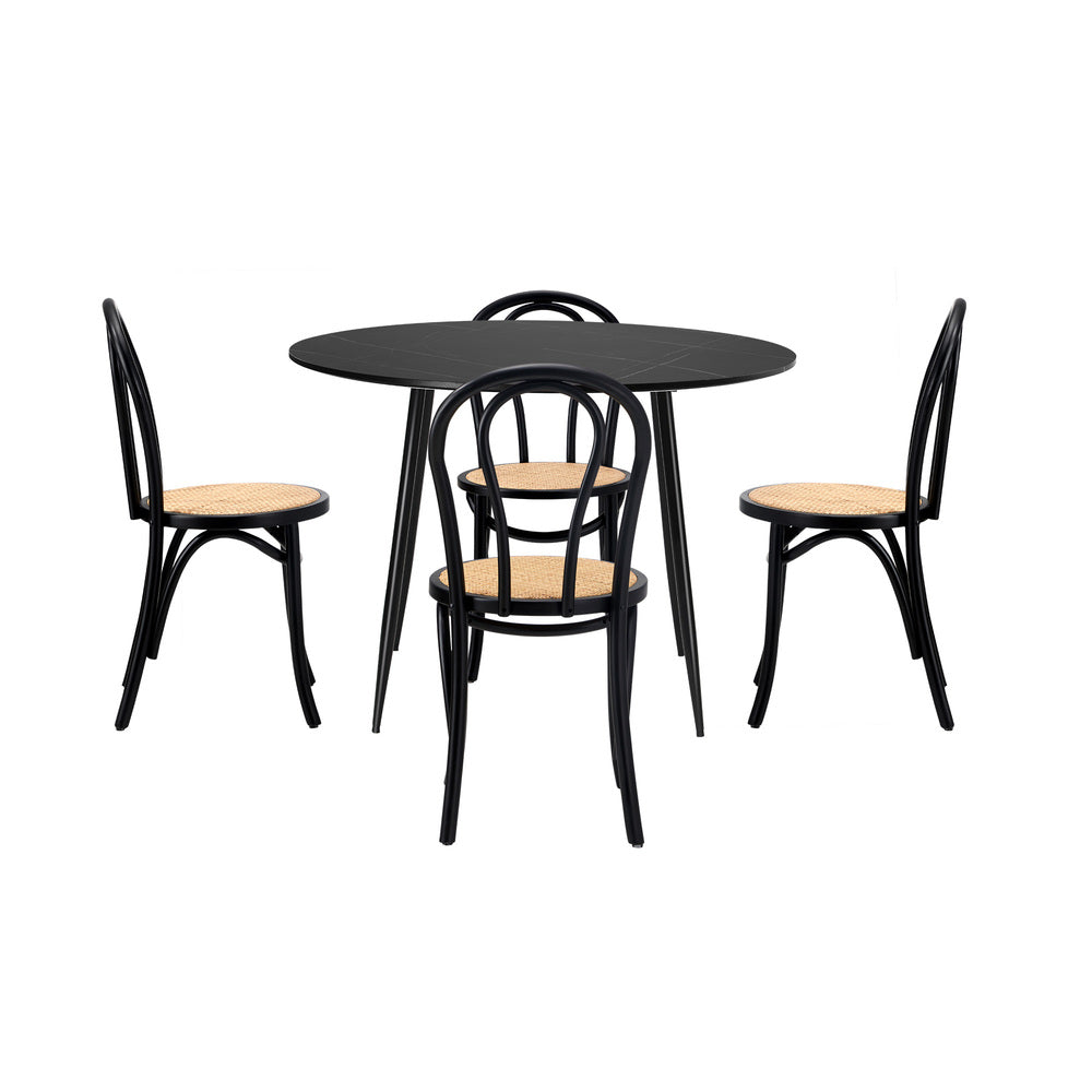 Oikiture 110cm Round Dining Table with 4PCS Dining Chairs Solid Wooden Black-Dining Set-PEROZ Accessories