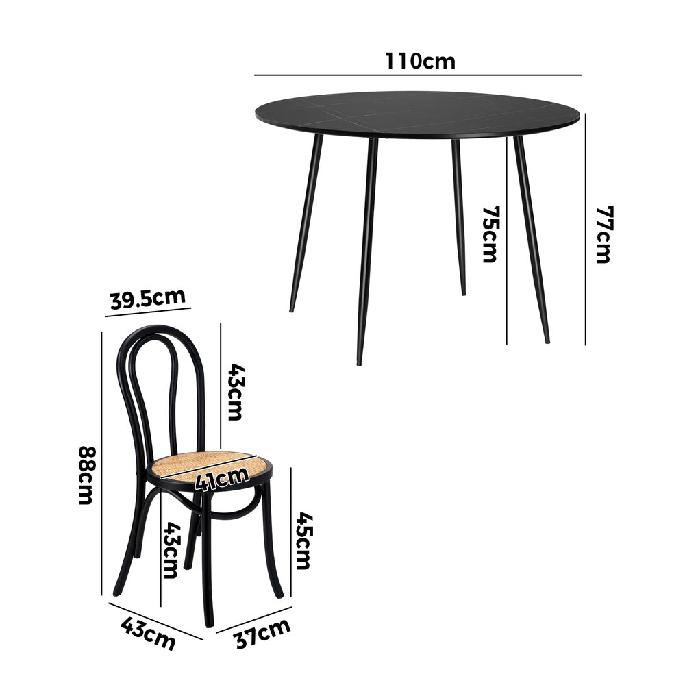 Oikiture 110cm Round Dining Table with 4PCS Dining Chairs Solid Wooden Black-Dining Set-PEROZ Accessories