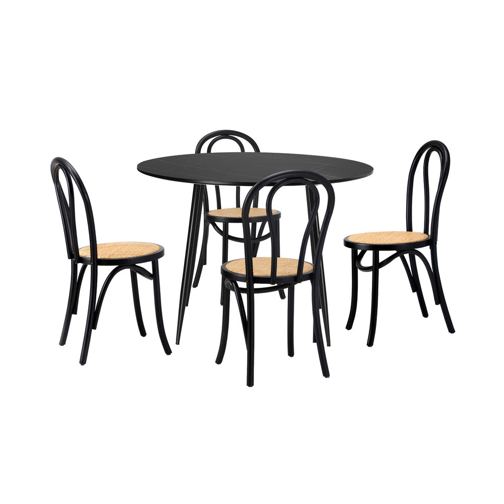 Oikiture 110cm Round Dining Table with 4PCS Dining Chairs Solid Wooden Black-Dining Set-PEROZ Accessories
