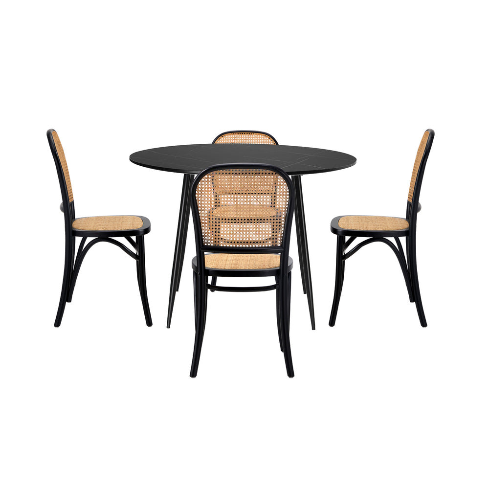 Oikiture 110cm Round Dining Table with 4PCS Dining Chairs Wooden Black-Dining Set-PEROZ Accessories