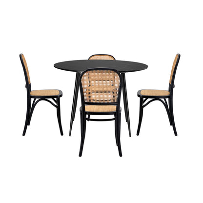 Oikiture 110cm Round Dining Table with 4PCS Dining Chairs Wooden Black-Dining Set-PEROZ Accessories