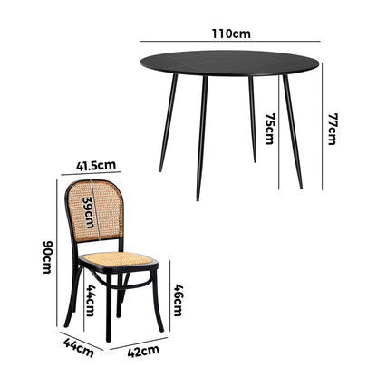 Oikiture 110cm Round Dining Table with 4PCS Dining Chairs Wooden Black-Dining Set-PEROZ Accessories