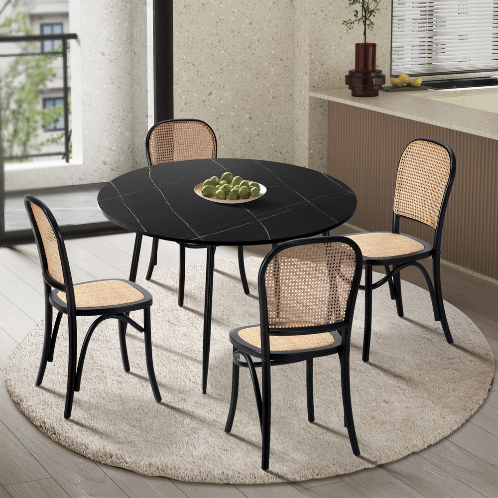 Oikiture 110cm Round Dining Table with 4PCS Dining Chairs Wooden Black-Dining Set-PEROZ Accessories