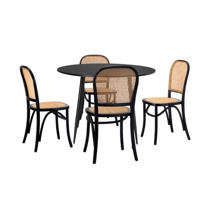 Oikiture 110cm Round Dining Table with 4PCS Dining Chairs Wooden Black-Dining Set-PEROZ Accessories