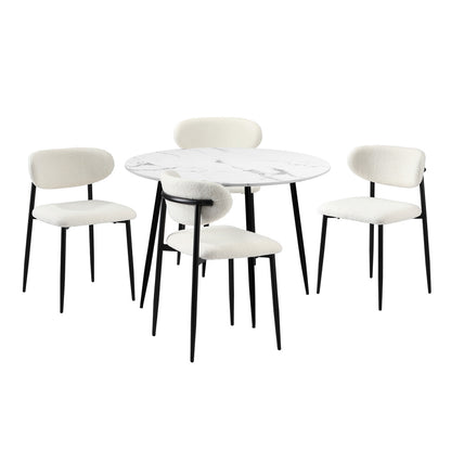 Oikiture 110cm Round Dining Table with 4x Dining Chairs Boucle Black &amp; White-Dining Set-PEROZ Accessories