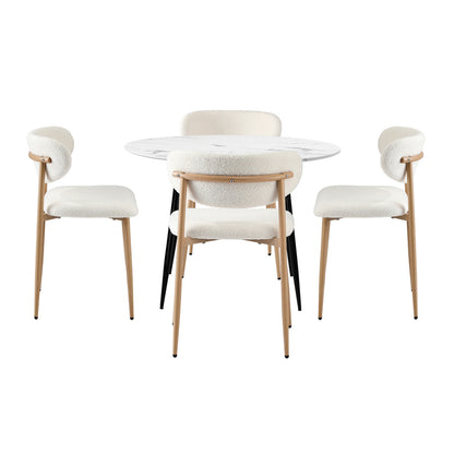 Oikiture 110cm Round Dining Table with 4x Dining Chairs Boucle White-Dining Set-PEROZ Accessories