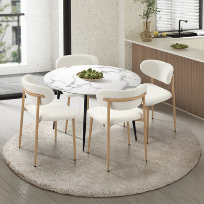 Oikiture 110cm Round Dining Table with 4x Dining Chairs Boucle White-Dining Set-PEROZ Accessories