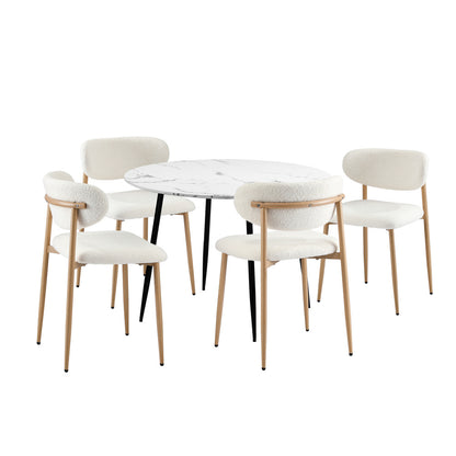 Oikiture 110cm Round Dining Table with 4x Dining Chairs Boucle White-Dining Set-PEROZ Accessories