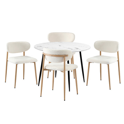 Oikiture 110cm Round Dining Table with 4x Dining Chairs Boucle White-Dining Set-PEROZ Accessories
