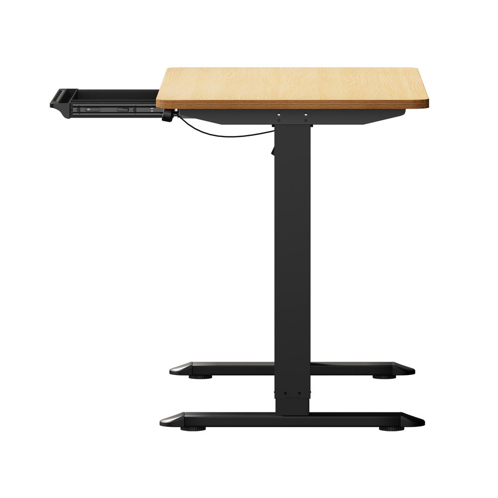 Oikiture 120CM Electric Standing Desk with Drawer Height Adjustable Black &amp; Oak-Standing Desk-PEROZ Accessories