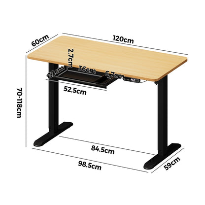 Oikiture 120CM Electric Standing Desk with Drawer Height Adjustable Black &amp; Oak-Standing Desk-PEROZ Accessories