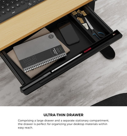 Oikiture 120CM Electric Standing Desk with Drawer Height Adjustable Black &amp; Oak-Standing Desk-PEROZ Accessories