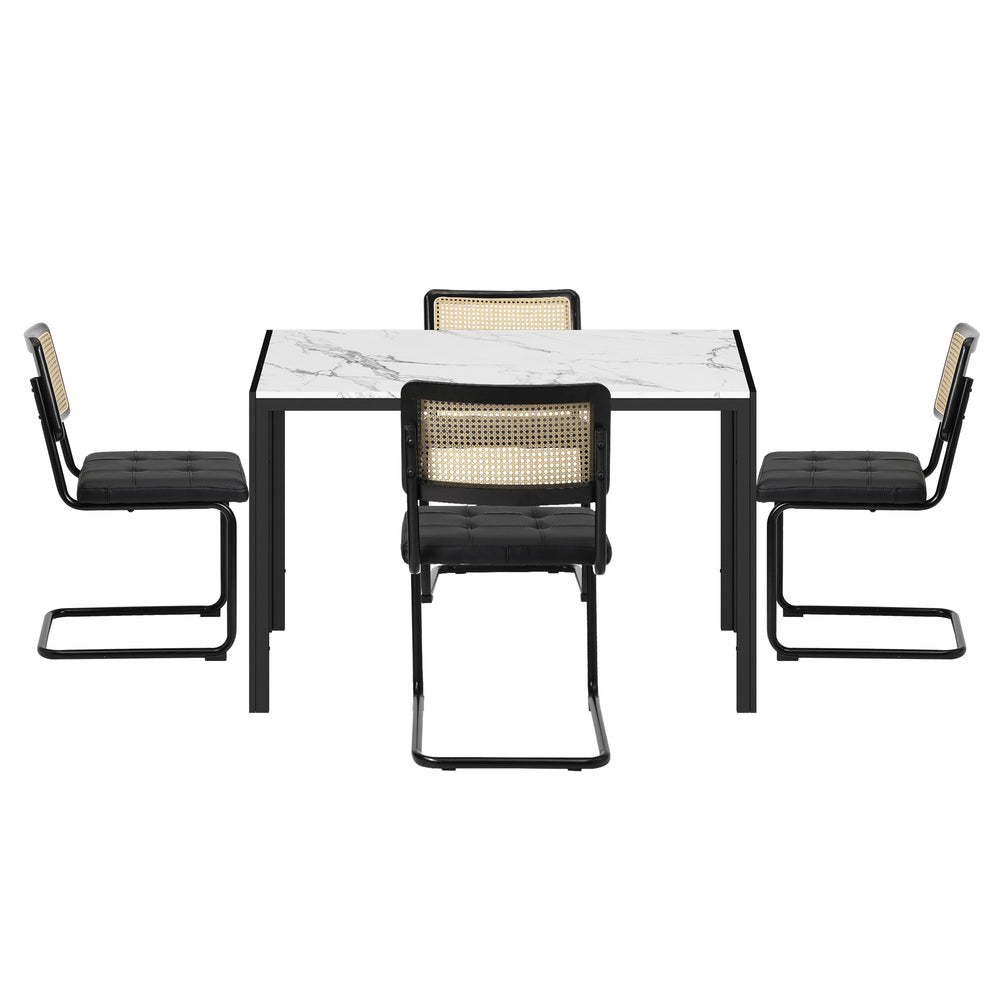 Oikiture 120cm Rectangle Dining Table with 4PCS Dining Chairs Leather Black-Dining Sets-PEROZ Accessories